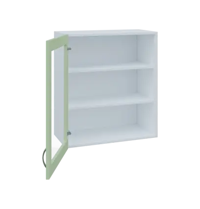 MH - 65S horní skříňka boxová, 1-dveřová, prosklená, levá, 770x654x440, korpus bílý, dvířko šedo-zel